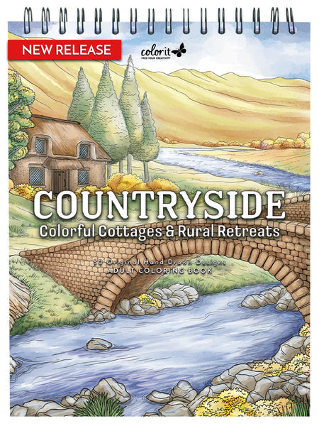 Countryside Adult Coloring Book: 50 Hand-Drawn Cottages, Bridges & Rural Landscape Designs